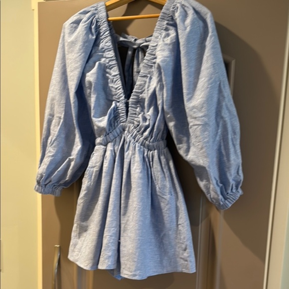 Topshop Light Blue Linen Romper